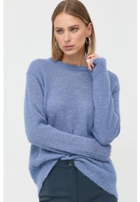 Max Mara Leisure sweter wełniany damski lekki. Kolor: niebieski. Materiał: wełna. Długość rękawa: długi rękaw. Długość: długie