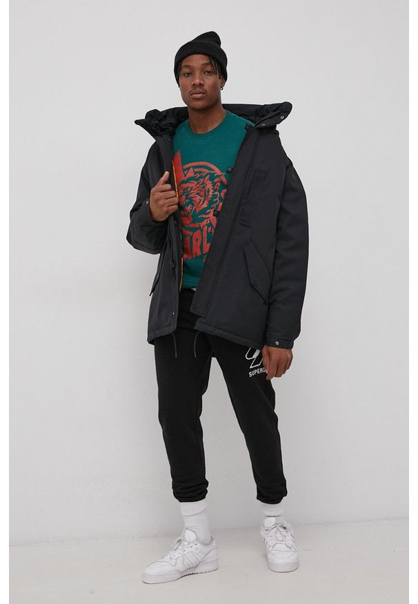 Superdry Spodnie męskie kolor czarny gładkie. Kolor: czarny. Wzór: gładki
