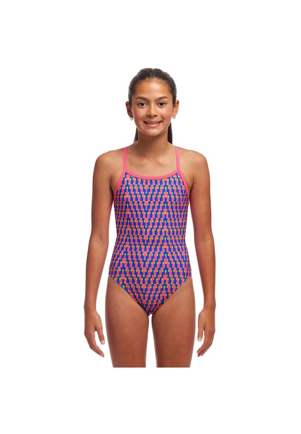 FUNKITA - Strój do pływania dziewczęcy Funkita Daily Steps - Single Strap. Kolor: wielokolorowy, niebieski, różowy