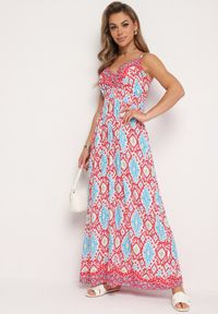 Born2be - Czerwona Taliowana Sukienka z Wiskozy na Regulowanych Ramiączkach z Gumką w Pasie Zenadea. Okazja: na co dzień. Kolor: czerwony. Materiał: wiskoza. Długość rękawa: na ramiączkach. Sezon: lato. Styl: casual, wizytowy #1