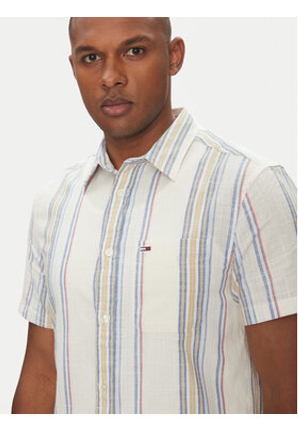 Tommy Jeans Koszula DM0DM21302 Beżowy Regular Fit. Kolor: beżowy. Materiał: bawełna