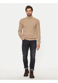 Jack & Jones Golf Pannel 12258472 Beżowy Regular Fit. Typ kołnierza: golf. Kolor: beżowy. Materiał: bawełna, syntetyk #5