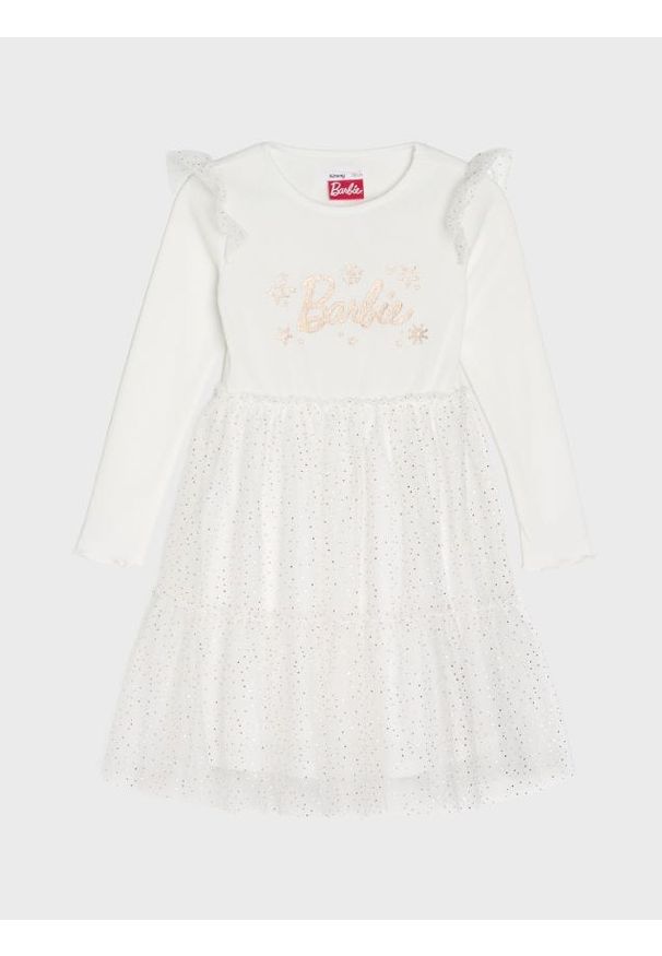 Sinsay - Sukienka mini Barbie - kremowy. Kolor: kremowy. Długość: mini