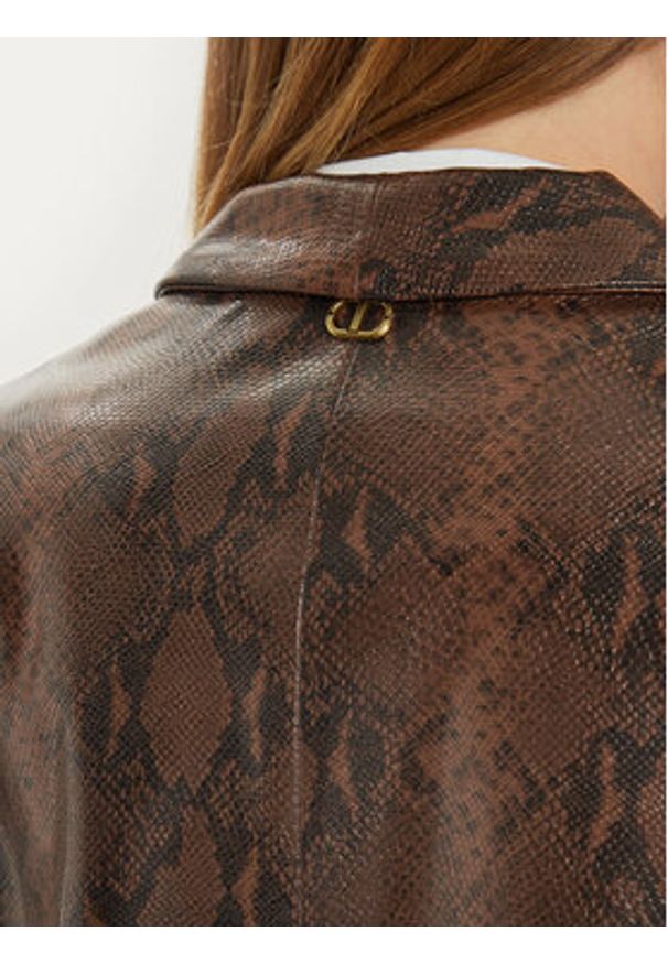 TwinSet - TWINSET Kurtka z imitacji skóry 242TT2233 Brązowy Regular Fit. Kolor: brązowy. Materiał: skóra