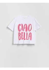 Reserved - T-shirt z nadrukiem - biały. Kolor: biały. Materiał: bawełna, dzianina. Wzór: nadruk