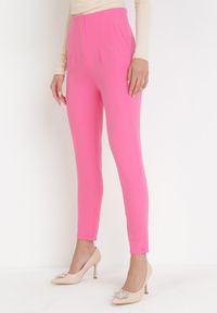 Born2be - Różowe Spodnie z Wysokim Stanem i Długimi Nogawkami Nakote. Stan: podwyższony. Kolor: różowy. Materiał: tkanina. Długość: długie. Wzór: gładki. Styl: elegancki