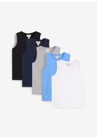 bonprix - Tank top (5 szt.) z bawełny organicznej. Kolor: niebieski. Materiał: bawełna