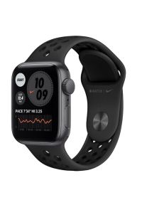 APPLE Watch SE Nike 40mm (Gwiezdna szarość z opaską sportową w kolorze czarnym). Kolor: czarny. Styl: sportowy #1