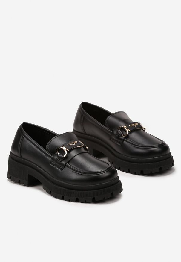 Renee - Czarne Mokasyny na Platformie z Minimalistyczną Klamrą Atarnia. Zapięcie: klamry. Kolor: czarny. Obcas: na platformie. Styl: elegancki