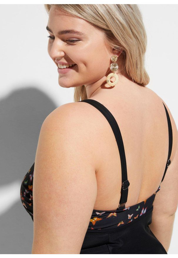 bonprix - Sukienka kąpielowa shape, lekki stopień modelowania sylwetki. Kolor: czarny. Wzór: nadruk