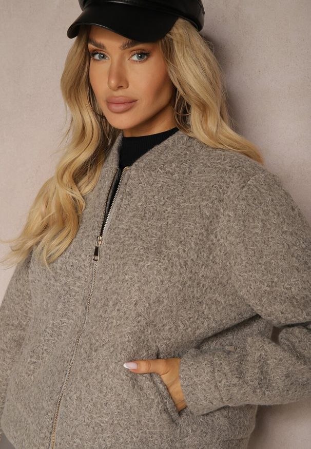 Renee - Brązowa Klasyczna Kurtka Przejściowa z Suwakiem Nelinia. Kolor: brązowy. Materiał: jeans. Styl: klasyczny