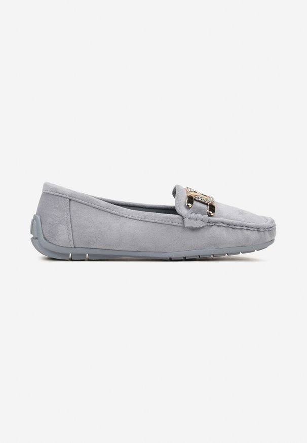 Born2be - Niebieskie Mokasyny z Imitacji Zamszu z Biżuteryjną Klamrą Rolani. Zapięcie: klamry. Kolor: niebieski. Materiał: zamsz