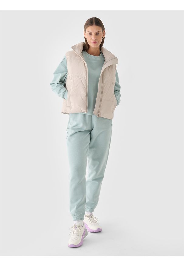4f - 4F Bluza dresowa nierozpinana bez kaptura damska - turkusowa XS. Okazja: na co dzień. Typ kołnierza: bez kaptura. Kolor: turkusowy. Materiał: dresówka. Wzór: gładki, ze splotem. Styl: klasyczny, sportowy, casual