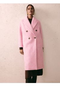 Reserved - Dwurzędowy płaszcz z wełną - różowy. Kolor: różowy. Materiał: wełna #1