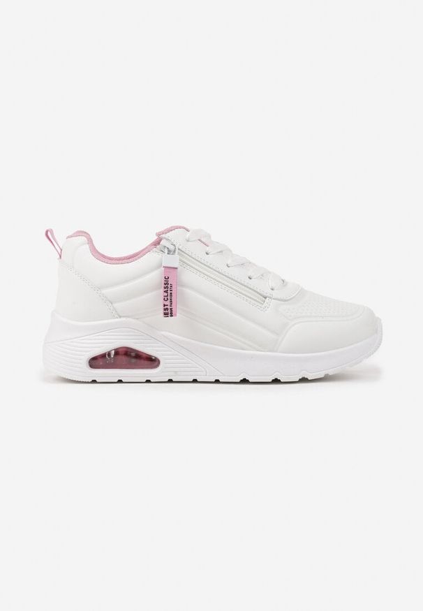 Born2be - Biało-Różowe Sneakersy na Grubej Podeszwie z Tłoczonymi Paskami Justinalin. Okazja: na co dzień. Zapięcie: pasek. Kolor: biały. Wzór: paski. Sport: turystyka piesza