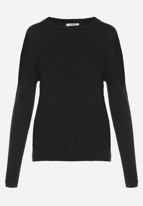 Born2be - Czarny Sweter o Prostym Kroju z Bawełną Savandelle. Okazja: na co dzień. Kolor: czarny. Materiał: bawełna. Styl: casual, elegancki