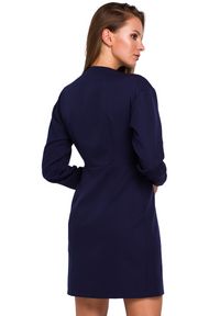 Sukienki.shop - Sukienka elegancka kopertowa asymetryczna mini granatowa. Kolor: niebieski. Typ sukienki: asymetryczne, kopertowe. Styl: elegancki. Długość: mini