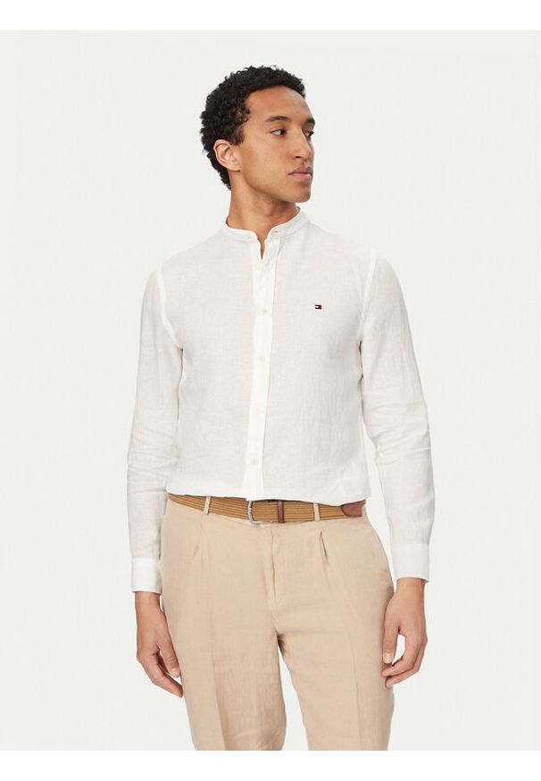 TOMMY HILFIGER - Tommy Hilfiger Koszula MW0MW39271 Biały Slim Fit. Kolor: biały. Materiał: len