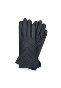 Wittchen - Damskie rękawiczki skórzane pikowane w zygzaki czarne. Kolor: czarny. Materiał: skóra. Wzór: aplikacja. Sezon: jesień, zima. Styl: elegancki