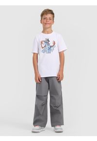 4f - 4F T-shirt regular z nadrukiem świątecznym chłopięcy - biały 146 (10-11 lat). Kolor: biały. Materiał: dresówka, materiał, jeans, bawełna. Wzór: nadruk. Sezon: lato. Styl: wizytowy #2