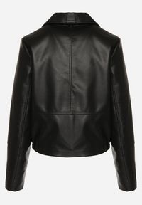 Born2be - Czarna Kurtka Ramoneska z Asymetrycznym Zamkiem i Ozdobnymi Klapami Accorda. Okazja: na co dzień. Kolor: czarny. Materiał: jeans. Styl: casual, elegancki, klasyczny #2