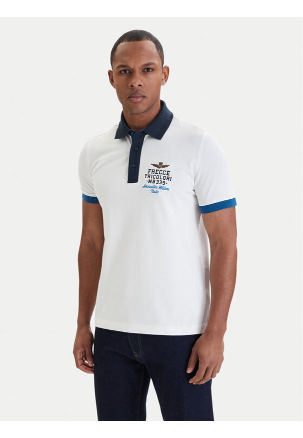 Aeronautica Militare Polo 261PO1908UP00191 Biały Slim Fit. Typ kołnierza: polo. Kolor: biały. Materiał: bawełna