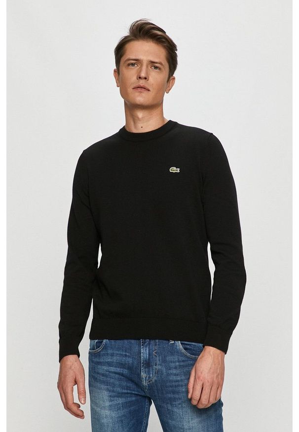 Lacoste sweter bawełniany kolor czarny lekki. Okazja: na co dzień. Kolor: czarny. Materiał: bawełna. Długość rękawa: długi rękaw. Długość: długie. Styl: casual