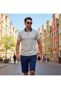Męska Koszulka Polo - Pako Jeans - Beżowa, Drobny Wzorek. Okazja: na co dzień. Typ kołnierza: polo. Kolor: wielokolorowy, brązowy, beżowy. Materiał: bawełna. Styl: casual #8