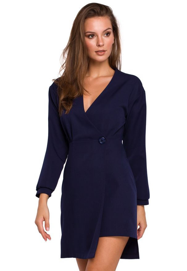 Makover - Elegancka kopertowa sukienka z asymetrycznym dołem. Typ sukienki: asymetryczne, kopertowe. Styl: elegancki. Długość: mini