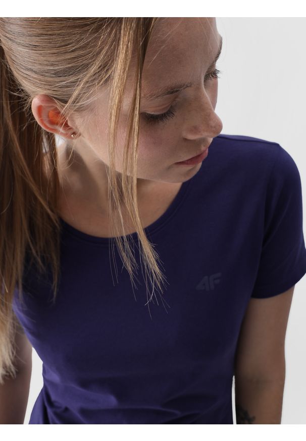 4f - 4F T-shirt slim gładki damski - granatowy XL. Okazja: na co dzień. Kolor: niebieski. Materiał: dzianina, materiał, jersey, bawełna, elastan. Długość rękawa: krótki rękaw. Długość: krótkie. Wzór: gładki. Styl: casual, sportowy
