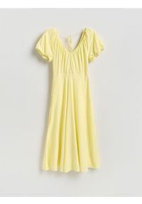 Reserved - Sukienka z wiskozą - jasnożółty. Kolor: żółty. Materiał: wiskoza. Wzór: gładki #1