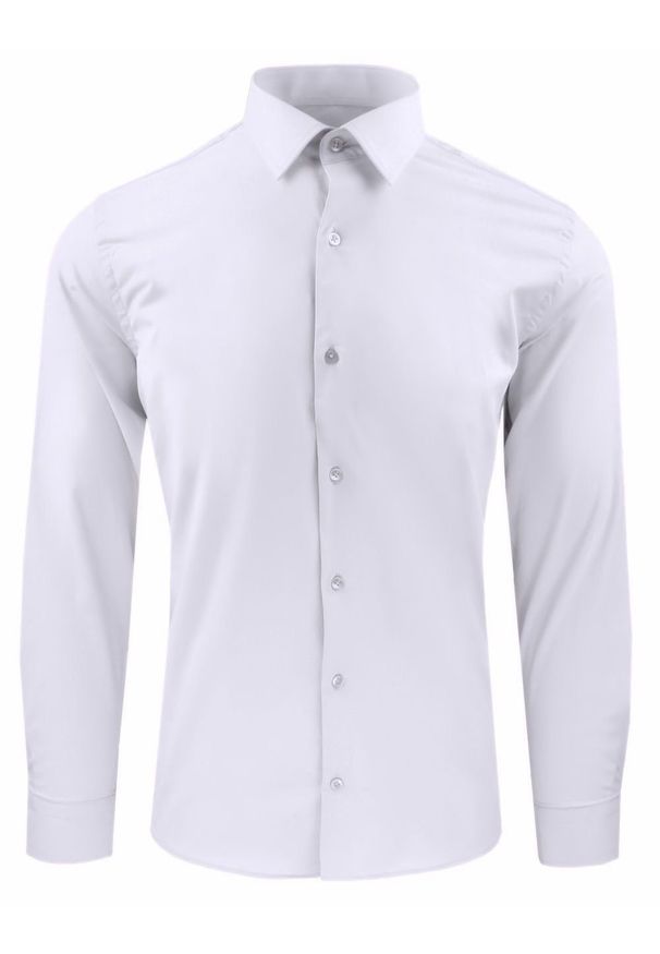 Męska Koszula Wizytowa, Taliowany Krój - Victorio - Biała. Kolor: biały. Materiał: elastan, bawełna. Styl: wizytowy