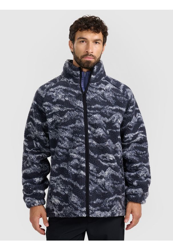 4f - 4F Polar sherpa oversize ze stójką uniseks - granatowy XS. Typ kołnierza: kołnierzyk stójkowy. Kolor: niebieski. Materiał: polar. Długość rękawa: raglanowy rękaw