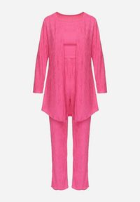 Born2be - Różowy Komplet z Prążkowanego Materiału Koszula Top i Szerokie Spodnie Ratels. Kolor: różowy. Materiał: prążkowany, materiał