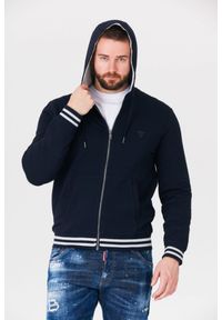 Guess - GUESS Granatowa bluza męska z kapturem na zamek, Rozmiar S. Typ kołnierza: kaptur. Kolor: niebieski. Wzór: aplikacja
