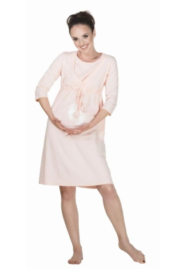 MEWA Lingerie - Bawełniana koszula ciążowa Babygirl morelowa. Kolekcja: moda ciążowa. Kolor: pomarańczowy. Materiał: bawełna. Wzór: nadruk