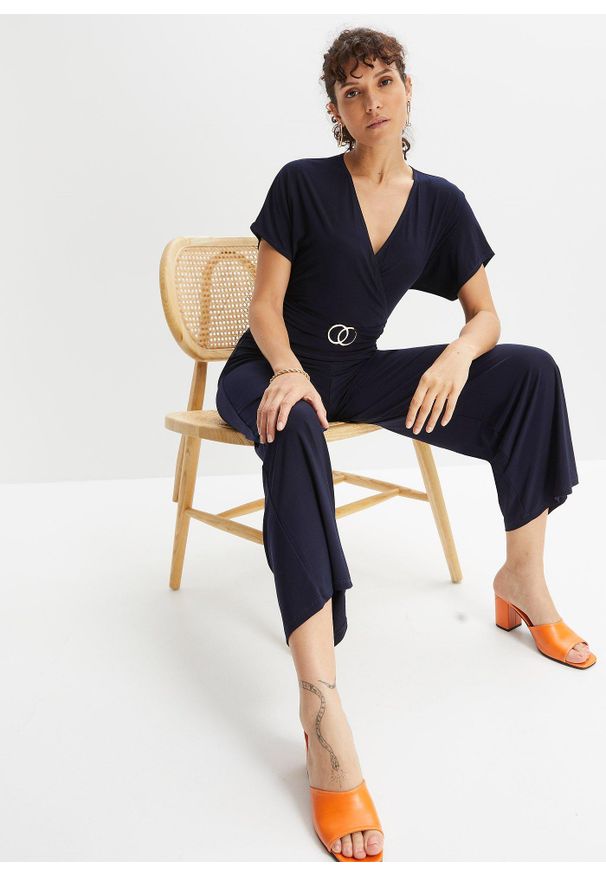 bonprix - Kombinezon z dżerseju. Kolor: niebieski. Materiał: jersey