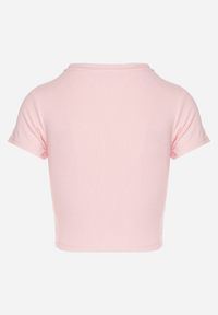 Born2be - Jasnoróżowy T-shirt z Prążkowanego Materiału o Krótkim Kroju Telunna. Okazja: na co dzień, na spotkanie biznesowe. Kolor: różowy. Materiał: materiał, prążkowany. Długość: krótkie. Styl: biznesowy, klasyczny, elegancki, casual #3