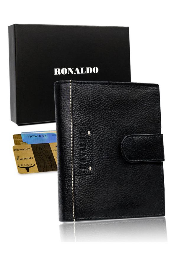 Portfel męski czarny Ronaldo N4L-TP-RON-1595 BLAC. Kolor: czarny. Materiał: skóra