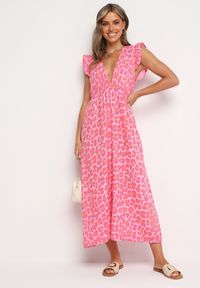 Born2be - Różowa Bawełniana Sukienka Boho Wiązana z Tyłu Brynivia. Okazja: na spacer, na co dzień. Kolor: różowy. Materiał: bawełna. Długość rękawa: krótki rękaw. Typ sukienki: proste. Styl: boho #1