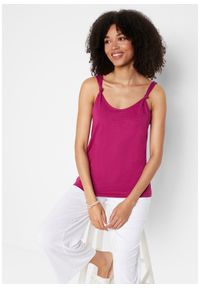 bonprix - Top bawełniany z ozdobnymi przewiązaniami. Kolor: fioletowy. Materiał: bawełna. Długość rękawa: na ramiączkach #1