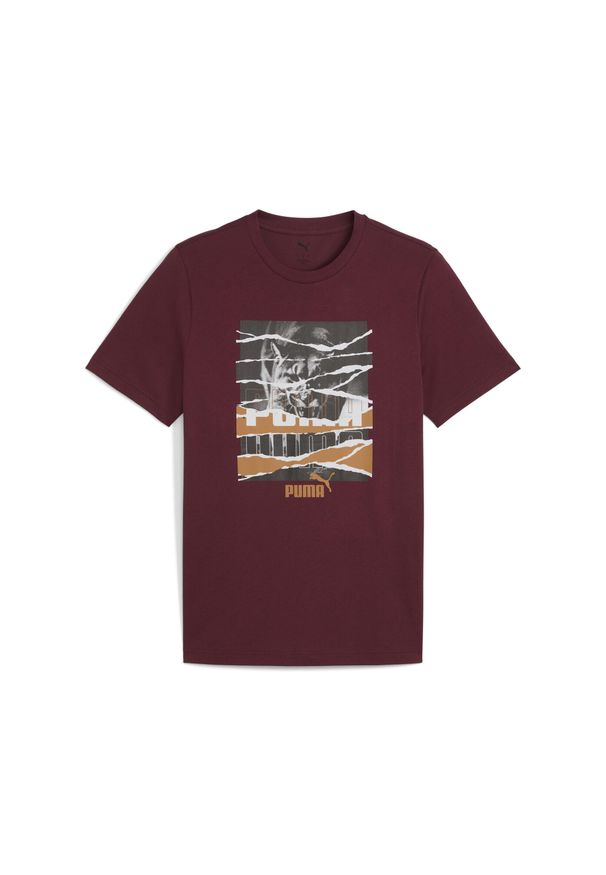 Puma - Męska koszulka z nadrukiem fotograficznym PUMA. Kolor: czerwony. Wzór: nadruk