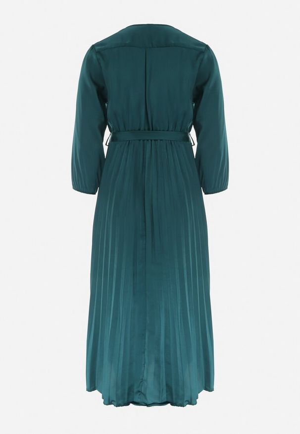 Born2be - Zielona Sukienka Maxi z Gumką w Pasie i Kopertowym Dekolcie Bertrama. Typ kołnierza: dekolt kopertowy. Kolor: zielony. Materiał: materiał. Typ sukienki: kopertowe. Długość: maxi