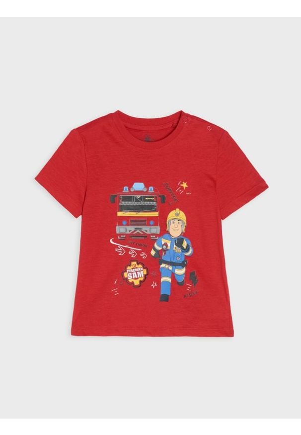 Sinsay - Bawełniana koszulka z nadrukiem Fireman Sam - czerwony. Kolor: czerwony. Materiał: bawełna. Wzór: nadruk