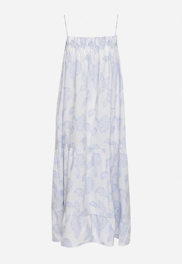 Born2be - Niebieska Rozkloszowana Sukienka z Bawełny Ozdobiona Kwiatami Merialea. Okazja: na co dzień. Kolor: niebieski. Materiał: bawełna. Długość rękawa: na ramiączkach. Wzór: kwiaty, aplikacja. Typ sukienki: proste, rozkloszowane. Styl: elegancki, casual