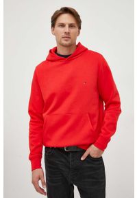 TOMMY HILFIGER - Tommy Hilfiger bluza męska kolor pomarańczowy z kapturem gładka. Typ kołnierza: kaptur. Kolor: czerwony. Wzór: gładki