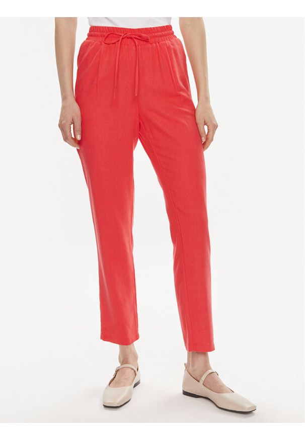 Vero Moda Spodnie materiałowe Jesmilo 10279691 Czerwony Regular Fit. Kolor: czerwony. Materiał: len, wiskoza