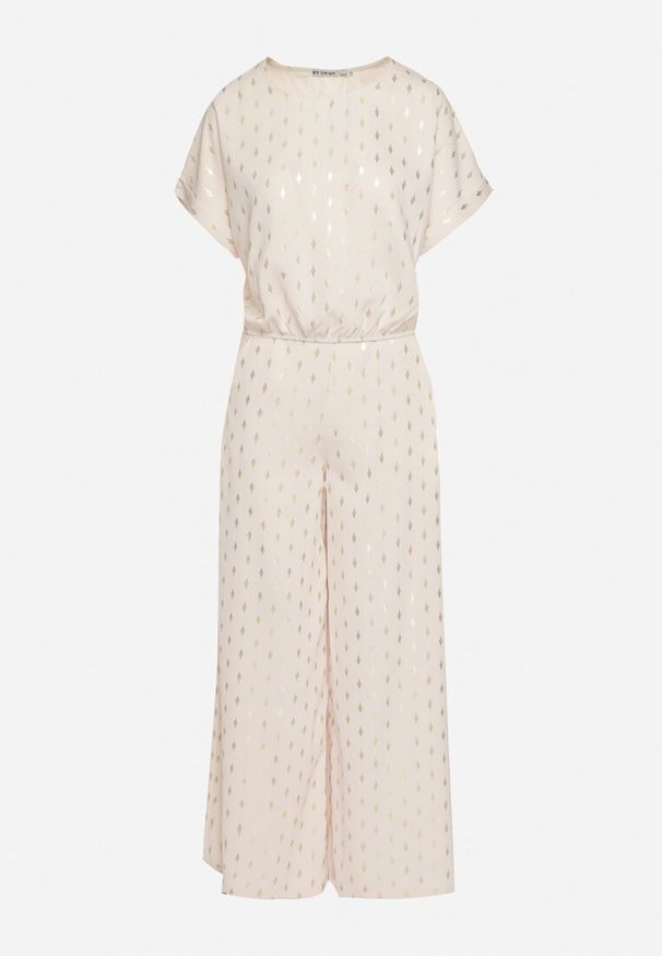 Born2be - Beżowy Komplet Bluzka z Krótkim Rękawem i Spodnie z Gumką w Pasie Missalara. Kolor: beżowy. Materiał: jeans