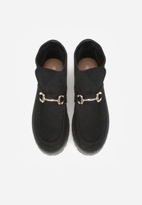 Renee - Czarne Botki w Stylu Loafersów Zdobione Metaliczną Aplikacją Aqianey. Kolor: czarny. Materiał: jeans. Wzór: aplikacja. Styl: klasyczny #4