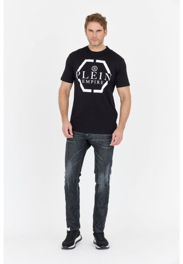 Philipp Plein - PHILIPP PLEIN Czarny t-shirt męski z logo, Rozmiar M. Kolor: czarny